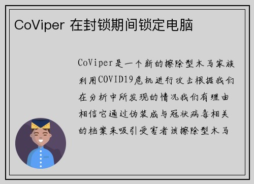 CoViper 在封锁期间锁定电脑 